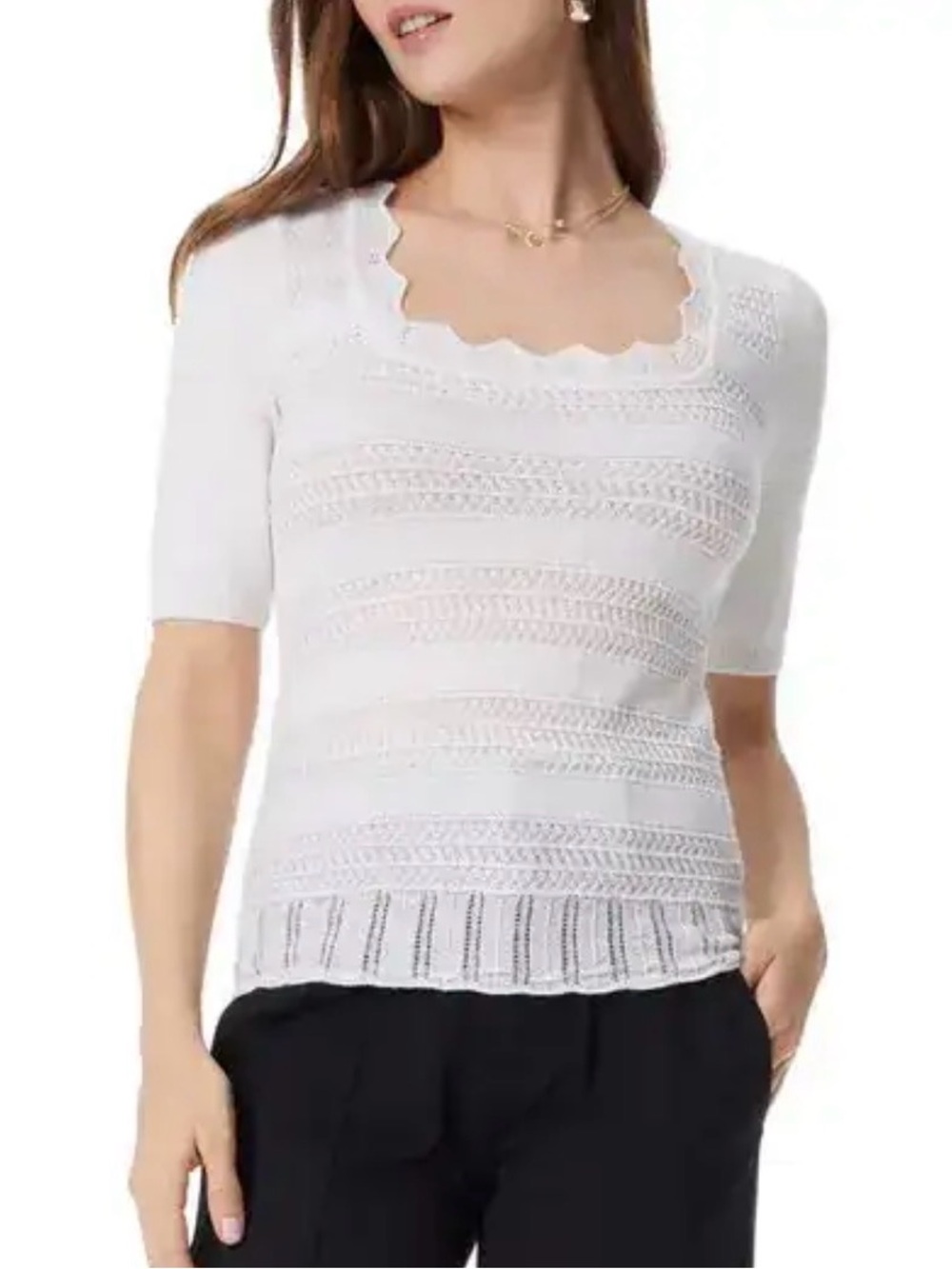 Sam Edelman Averie Open Stitch Short Sleeve Sweater Womens Size XL White